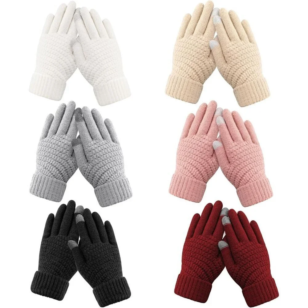 Women's 6 Pack Black Grey Beige Pink Red White Winter Gloves Warm Soft